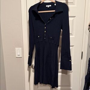 Veronica Beard Navy Long Sleeve Dress with Gold Buttons